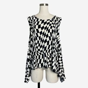 Nettle Studios Dizzy Tank black white plisse pleated asymmetric maximalist XL